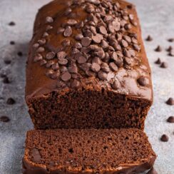 This Chocolate Loaf Cake is rich, moist, and loaded with deep cocoa flavor, melty chocolate chips, and a hint of espresso for the ultimate indulgence!