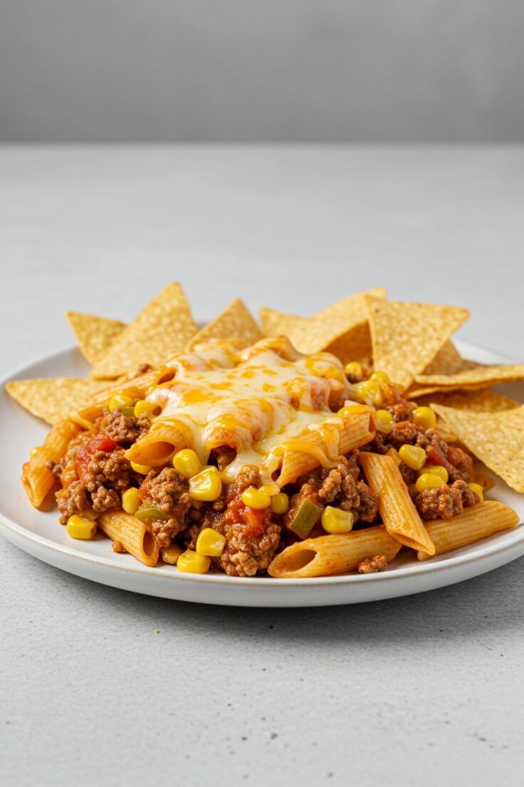 This Southwestern Corn Skillet is loaded with tender pasta, seasoned beef, zesty corn, and melty cheese in one pan. Perfect for busy weeknights and family dinners. 🌽🍝🧀