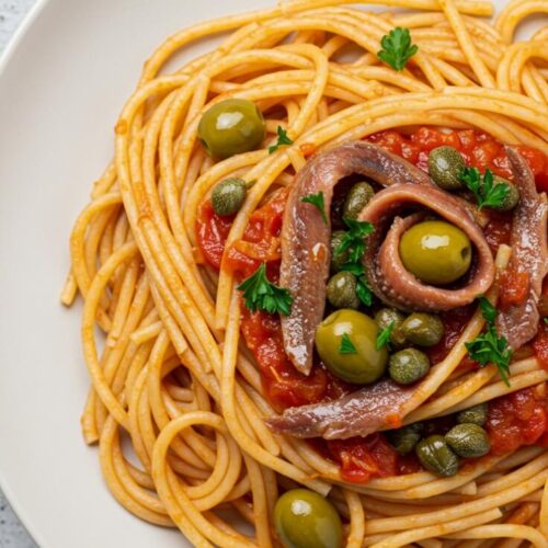 Classic Pasta Puttanesca Recipe with Capers and Anchovies