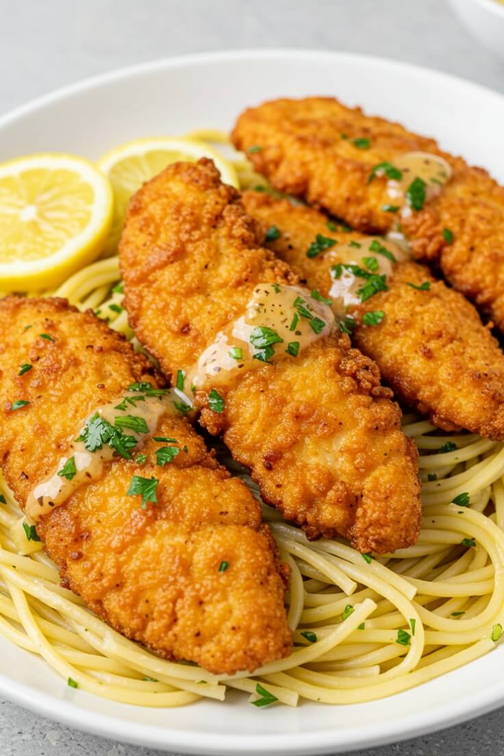Creamy Lemon Garlic Chicken Tender Scampi Pasta