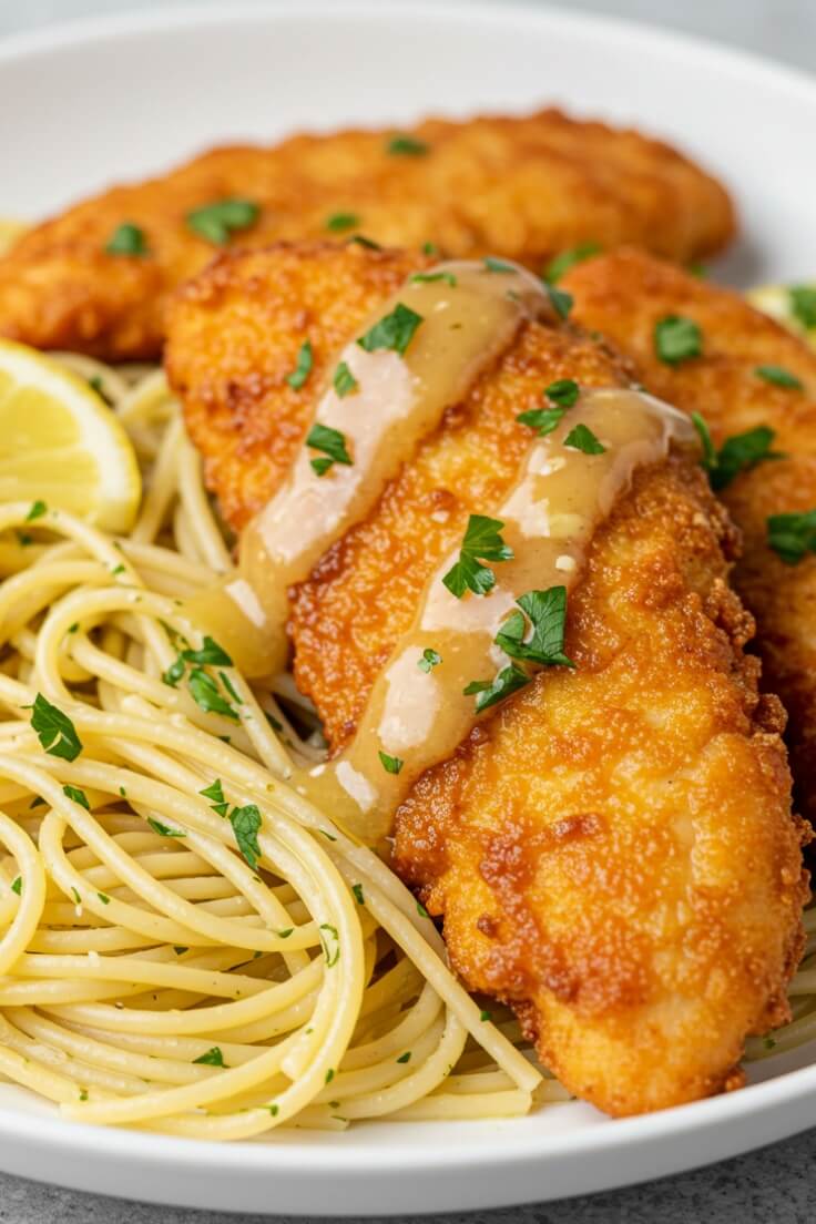 Creamy Lemon Garlic Chicken Tender Scampi Pasta