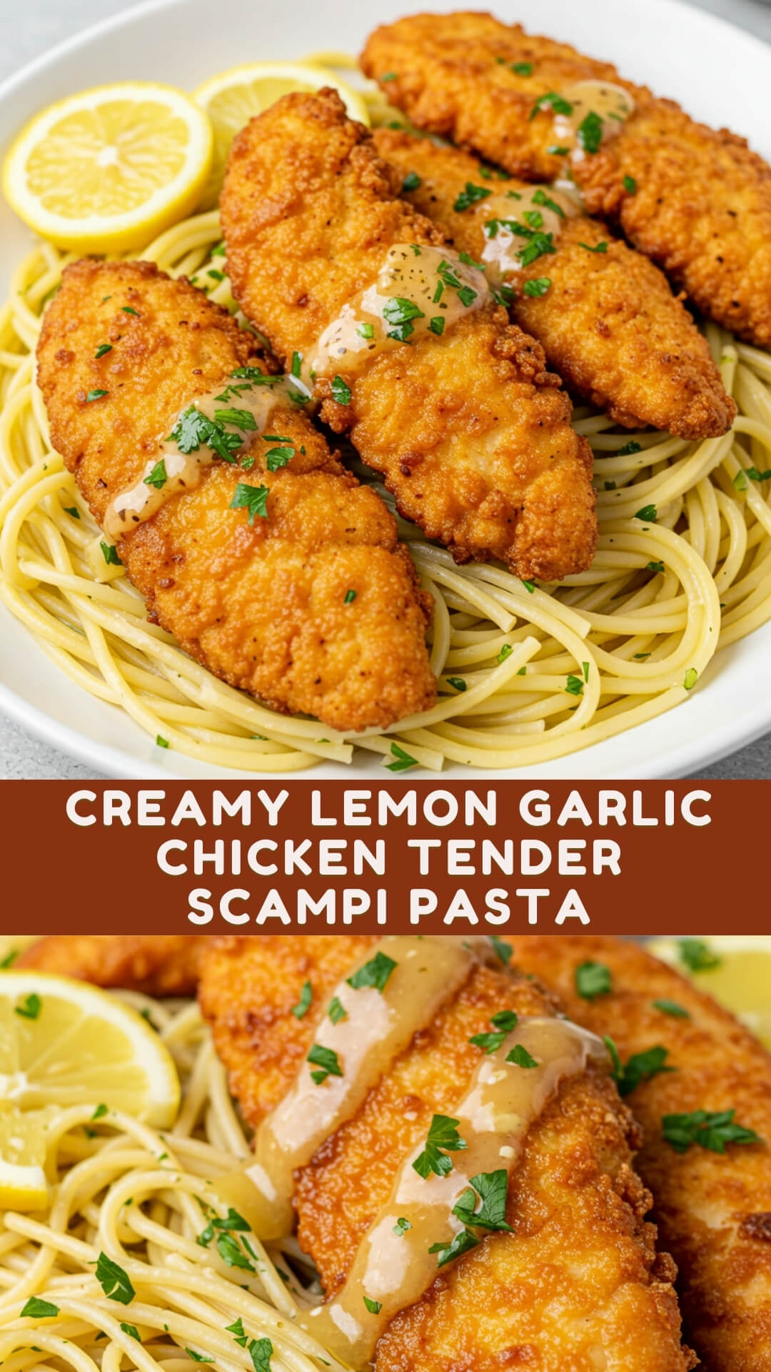Creamy Lemon Garlic Chicken Tender Scampi Pasta