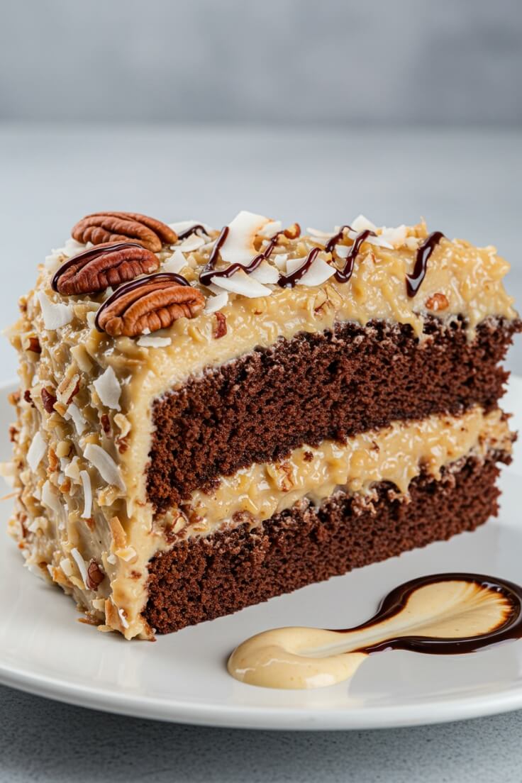 Decadent chocolate layers sandwiched with rich, gooey coconut‑pecan filling—this German chocolate cake is the ultimate celebration dessert with nostalgic, indulgent vibes.