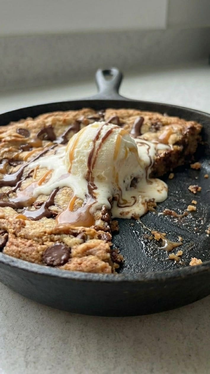 Homemade Peanut Butter Chocolate Chip Skillet Cookie – Perfect for Sharing