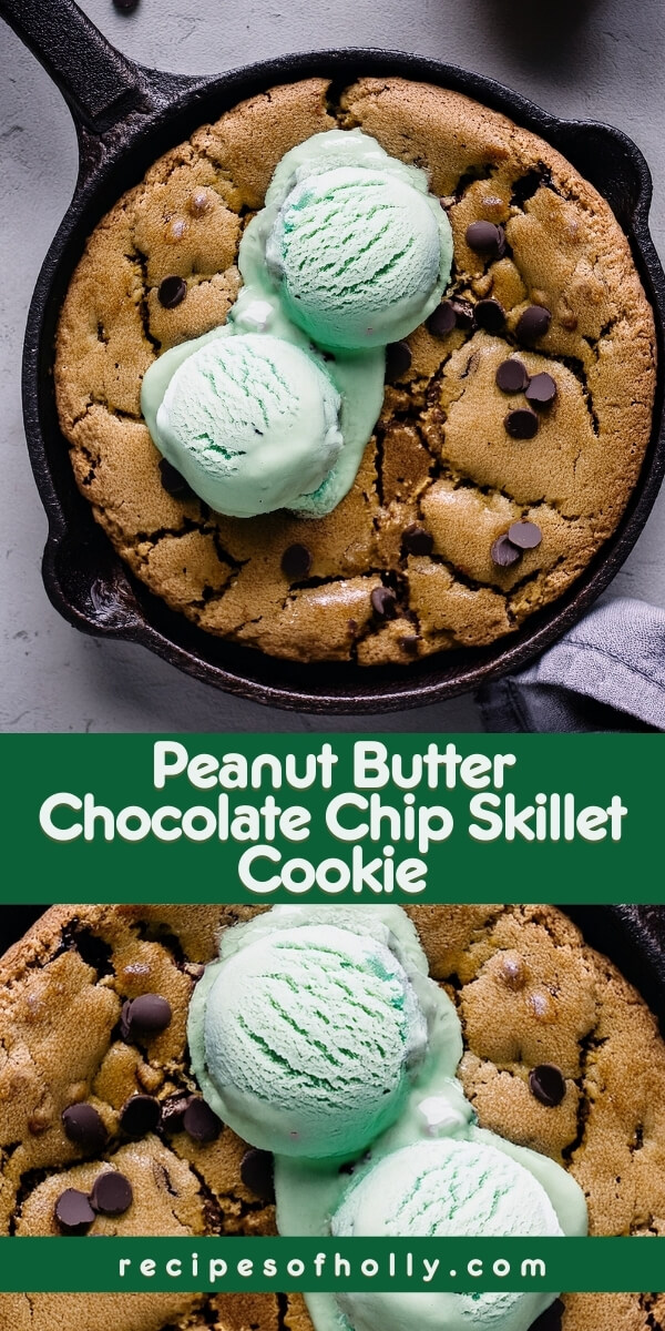 Peanut Butter Chocolate Chip Skillet Cookie is rich, gooey, and packed with melty chocolate and nutty flavor—your new favorite vegan dessert in one skillet! 🍪🍫