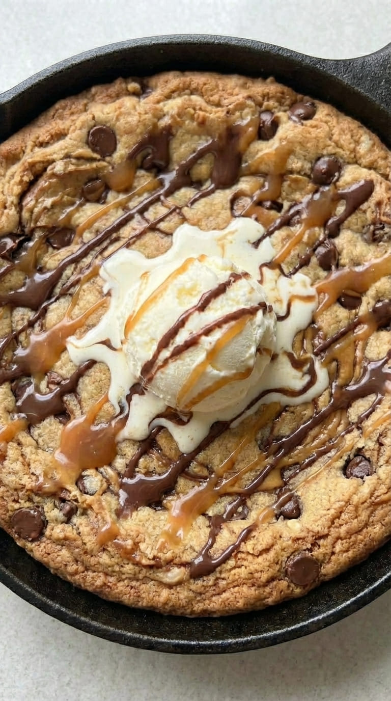 Homemade Peanut Butter Chocolate Chip Skillet Cookie – Perfect for Sharing