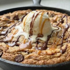 Homemade Peanut Butter Chocolate Chip Skillet Cookie – Perfect for Sharing