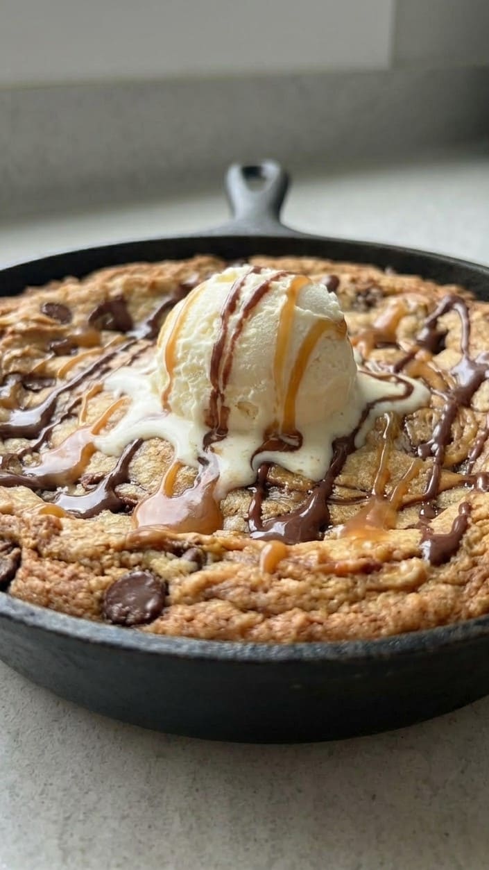 Homemade Peanut Butter Chocolate Chip Skillet Cookie – Perfect for Sharing