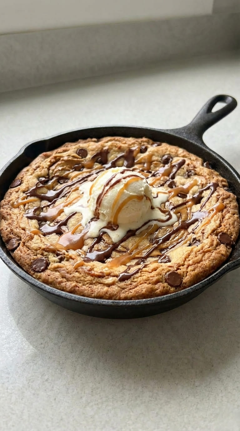 Homemade Peanut Butter Chocolate Chip Skillet Cookie – Perfect for Sharing
