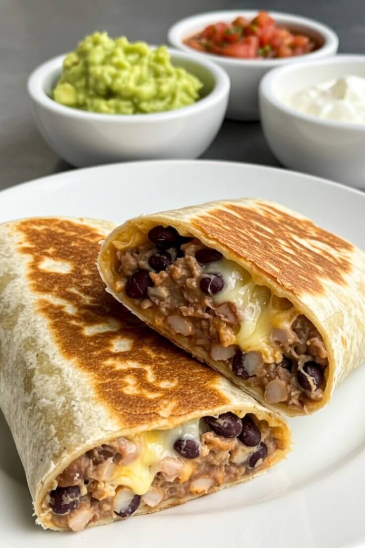 Bean and Cheese Burritos are a quick, comforting classic—loaded with creamy refried beans, melted cheese, and all your favorite toppings for the perfect bite! 🌯🧀🥑