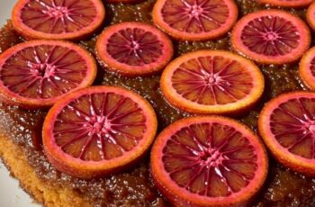 This Blood Orange Upside-Down Cake is a stunning showstopper! Juicy citrus, almond, and olive oil come together in every vibrant, buttery slice