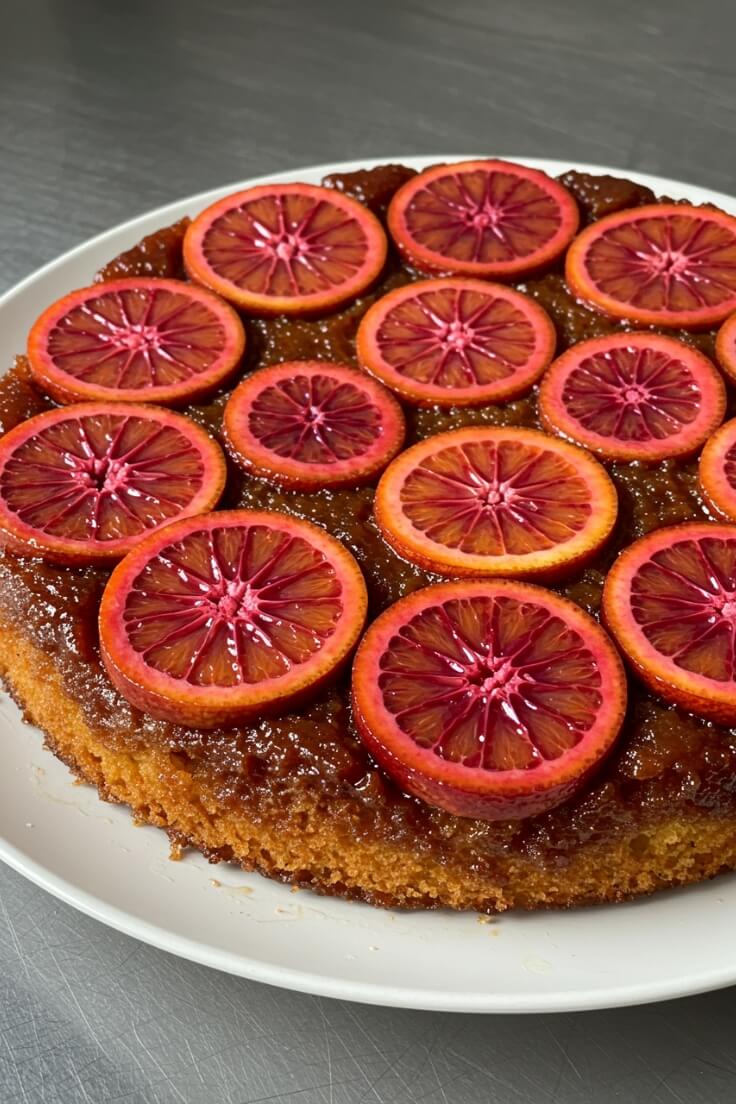 This Blood Orange Upside-Down Cake is a stunning showstopper! Juicy citrus, almond, and olive oil come together in every vibrant, buttery slice