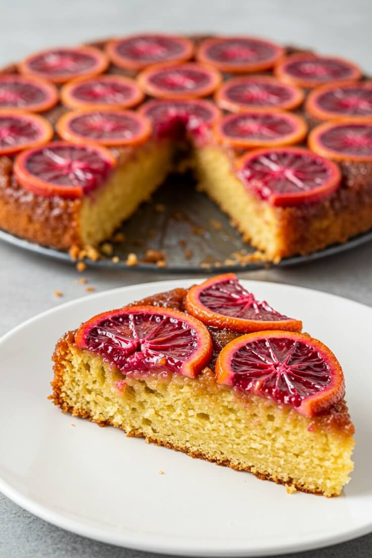 This Blood Orange Upside-Down Cake is a stunning showstopper! Juicy citrus, almond, and olive oil come together in every vibrant, buttery slice