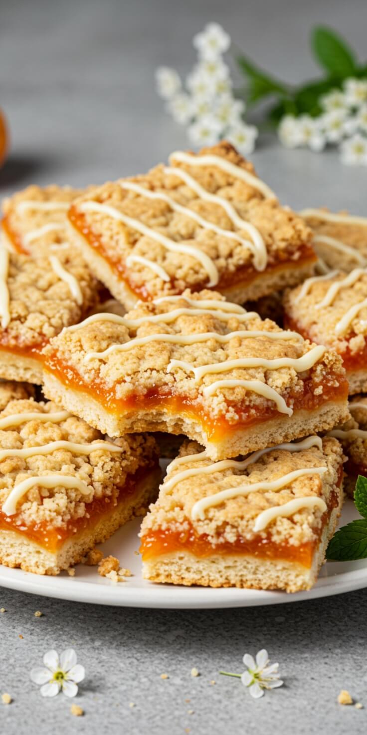 Buttery shortbread layered with golden apricot jam—these bars are sweet, tangy, and totally irresistible for tea time or dessert! 🍑🍪