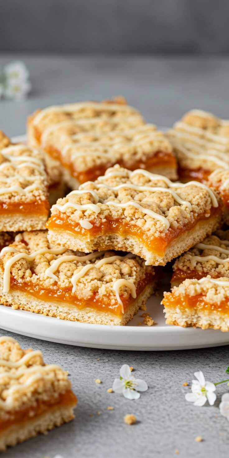 Buttery shortbread layered with golden apricot jam—these bars are sweet, tangy, and totally irresistible for tea time or dessert! 🍑🍪