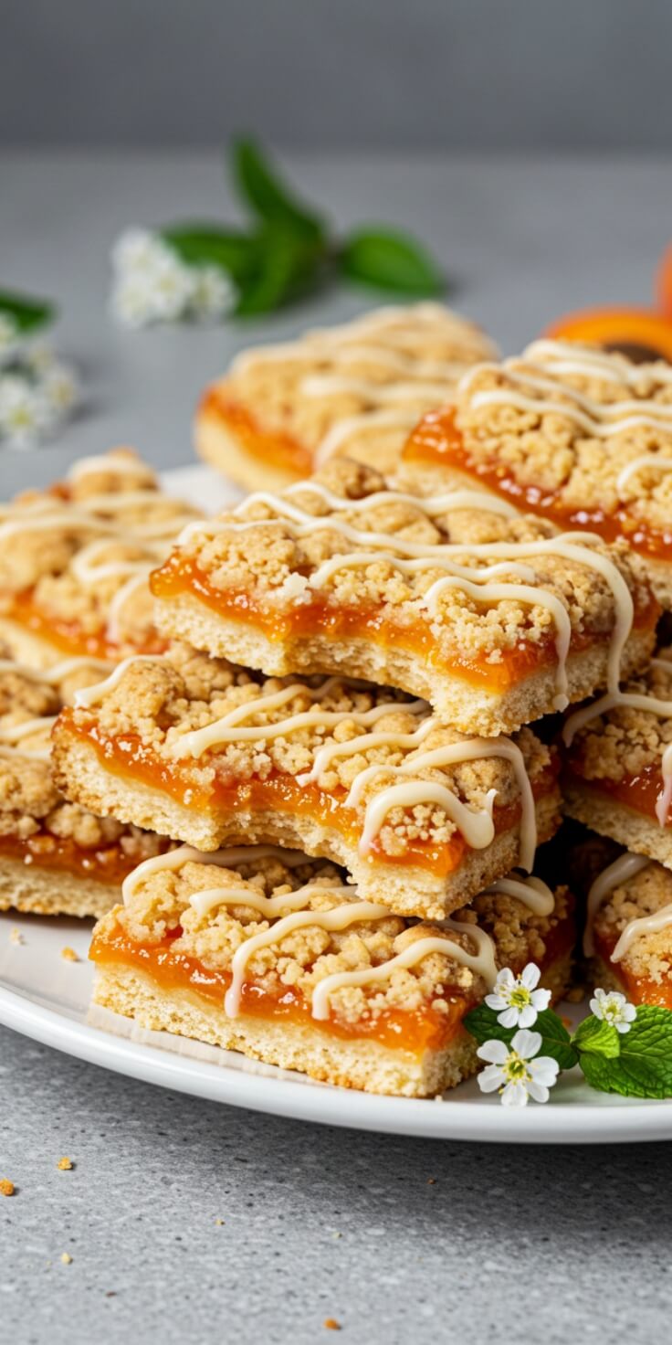 Buttery shortbread layered with golden apricot jam—these bars are sweet, tangy, and totally irresistible for tea time or dessert! 🍑🍪