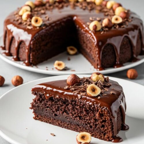 Chocolate Cake with Chocolate Ganache is a rich, single-layer dessert that delivers deep chocolate flavor with every bite.