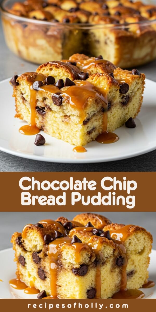 Chocolate Chip Bread Pudding is warm, rich, and comforting—soft custard-soaked bread studded with melty chocolate chips and baked to golden perfection!