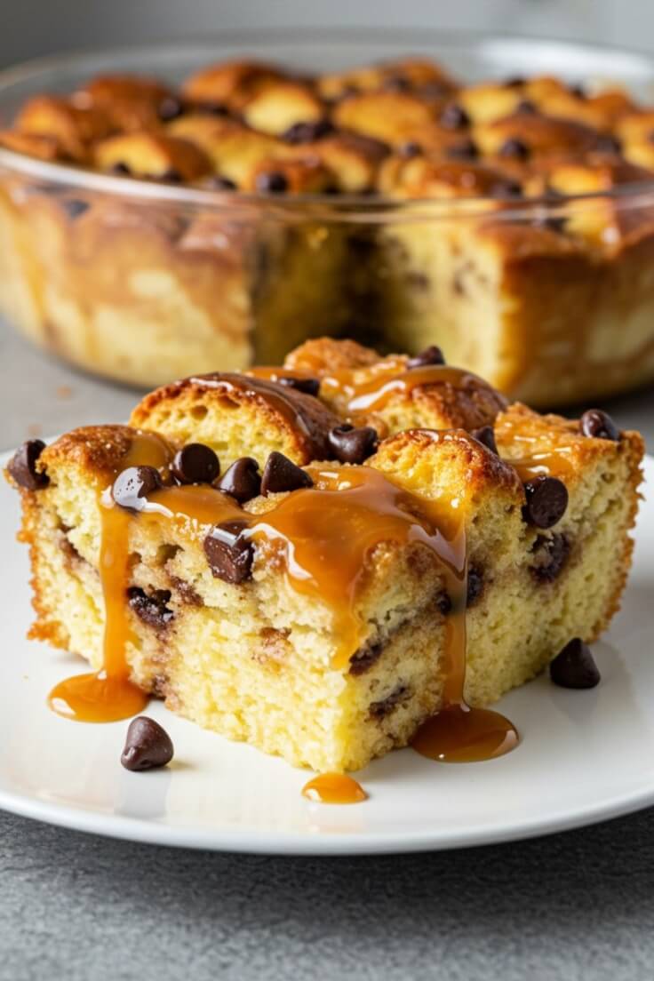 Chocolate Chip Bread Pudding is warm, rich, and comforting—soft custard-soaked bread studded with melty chocolate chips and baked to golden perfection!