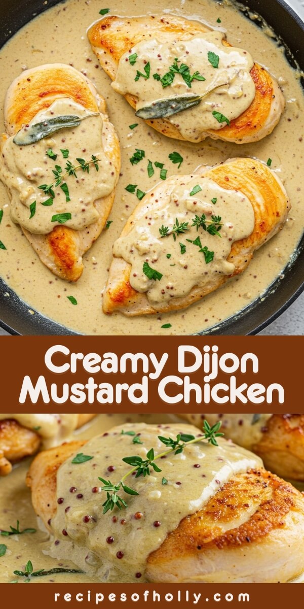 Creamy Dijon Mustard Chicken is a savory and velvety dish with tender chicken breasts, tangy mustard, fragrant herbs, and a touch of honey for perfect balance.