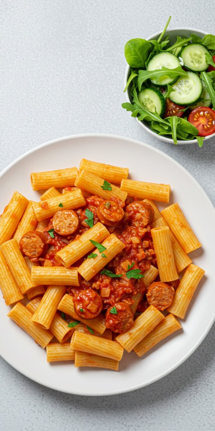 This creamy Sausage Rigatoni is packed with flavor—Italian sausage, garlic, and a rich tomato blend make it the perfect weeknight dinner.