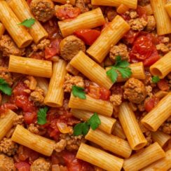 This creamy Sausage Rigatoni is packed with flavor—Italian sausage, garlic, and a rich tomato blend make it the perfect weeknight dinner.