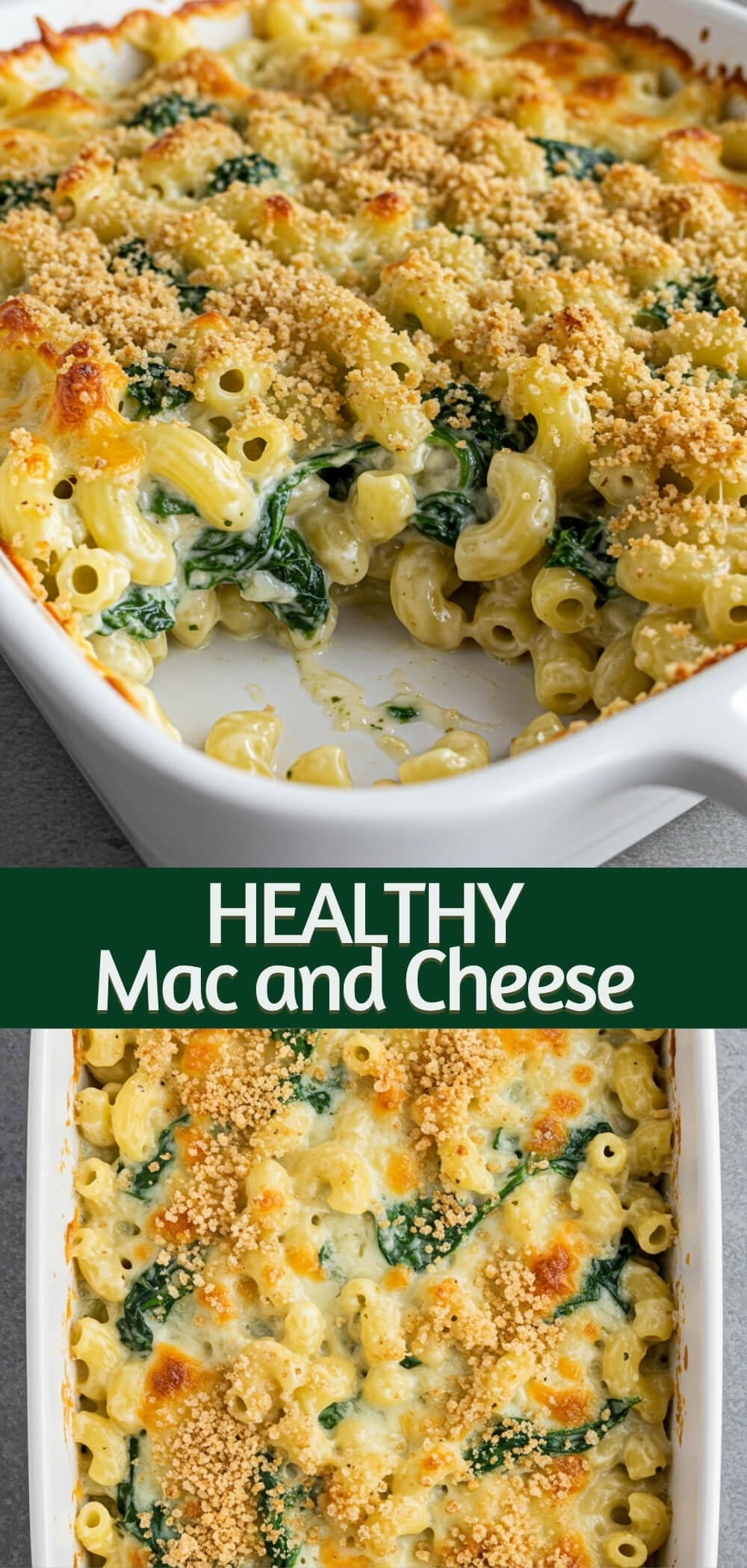 Healthy Mac and Cheese just got a glow-up! Packed with creamy cheddar, baby spinach, and a crispy breadcrumb topping—this cozy classic is lightened up and absolutely delicious!