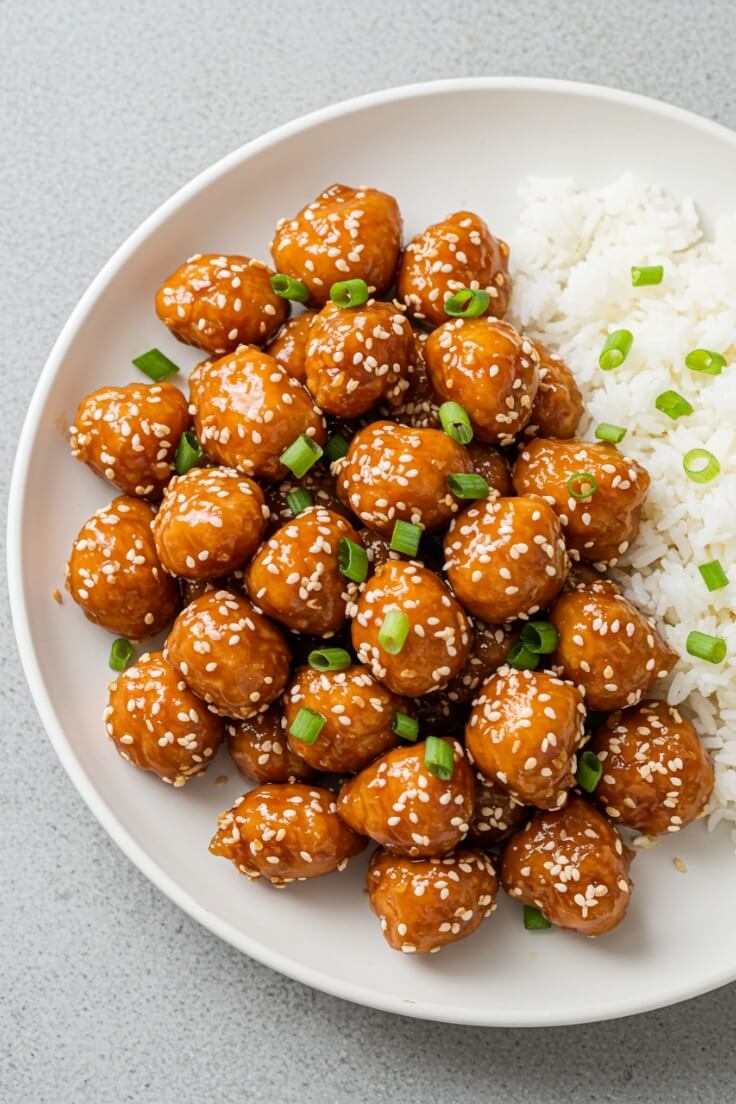 Crispy, juicy sesame chicken tossed in a sticky-sweet, garlicky sauce, served over fluffy jasmine rice and topped with scallions and sesame seeds