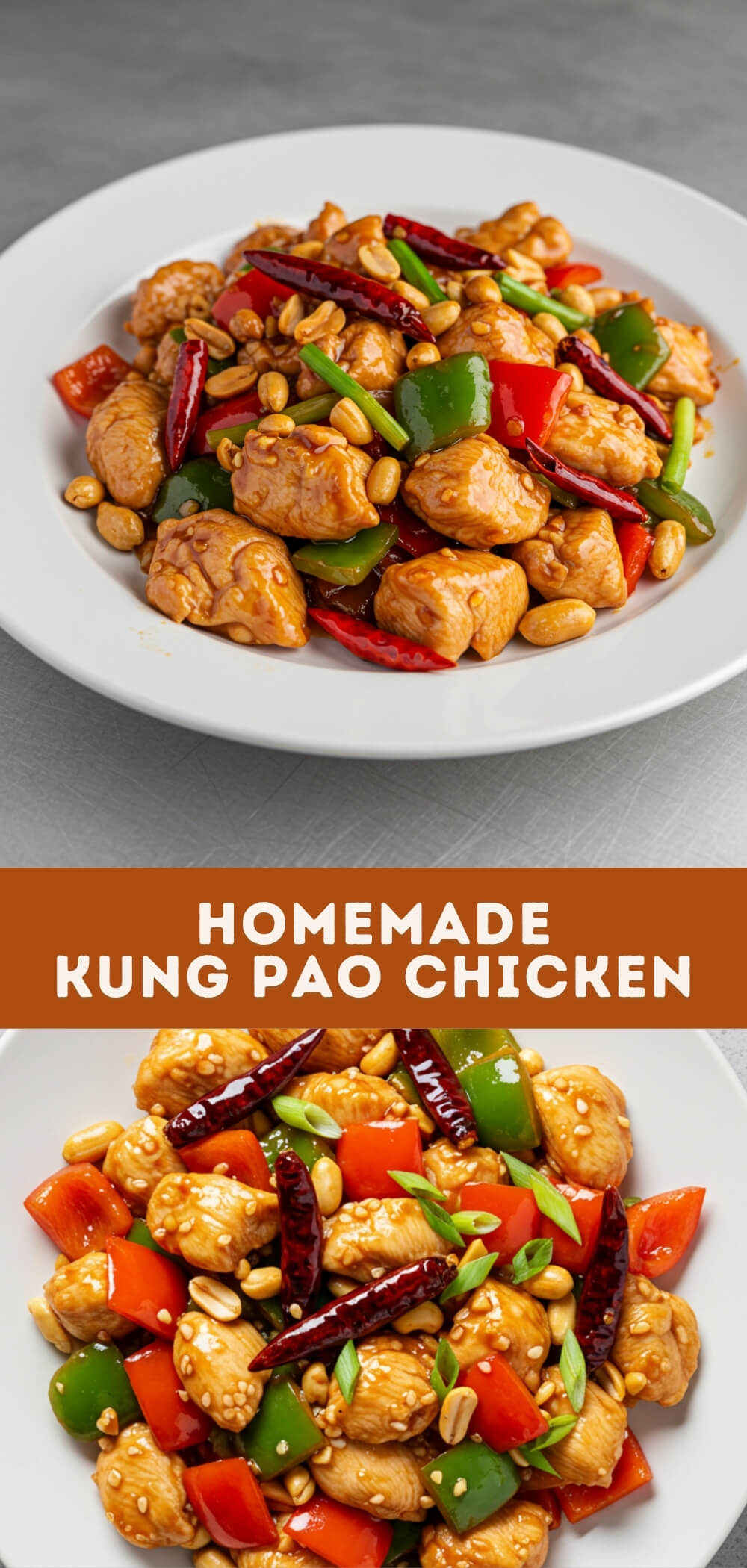 Kung Pao Chicken—sweet, spicy, crunchy, and bold! Packed with tender chicken, veggies, and peanuts over jasmine rice for a perfect takeout-style meal
