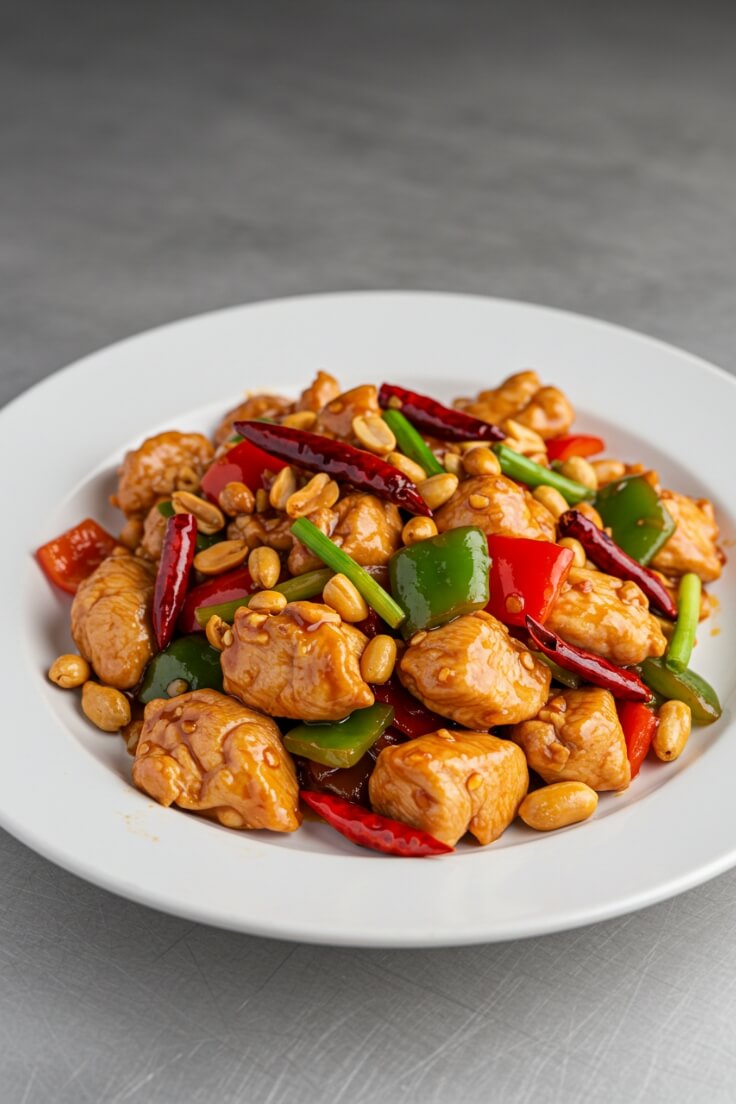Kung Pao Chicken—sweet, spicy, crunchy, and bold! Packed with tender chicken, veggies, and peanuts over jasmine rice for a perfect takeout-style meal