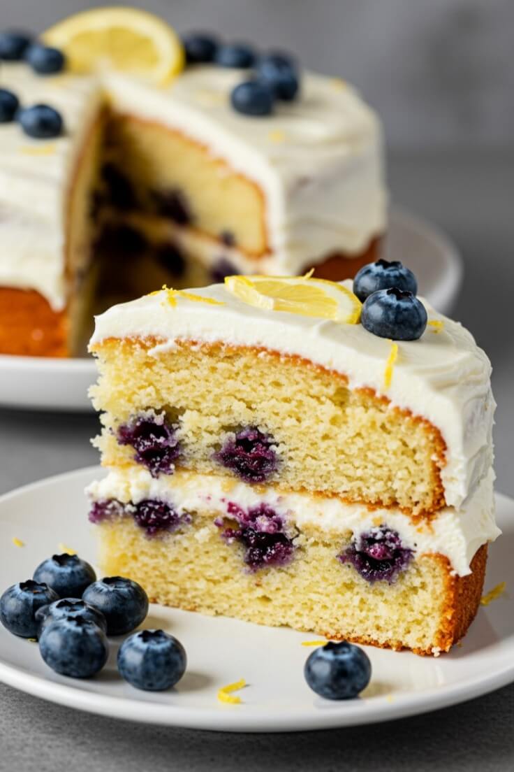 The Lemon Blueberry Cake bursts with citrusy zest, juicy berries, and a rich cream cheese frosting, making it the perfect fruity dessert for any occasion.