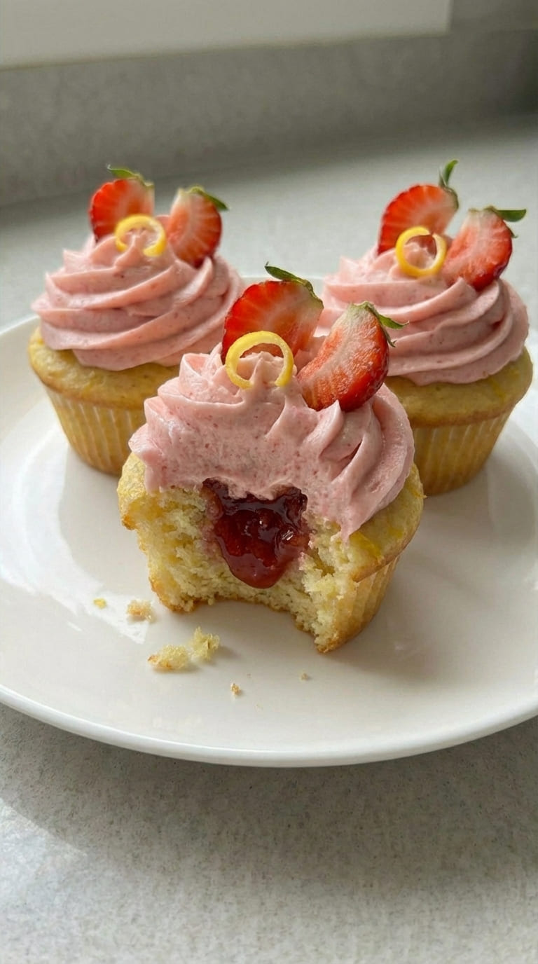 Lemon Cupcakes with Strawberry Filling