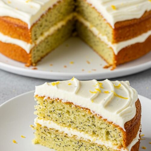 Moist and packed with citrusy poppy seed goodness, this cake is crowned with a smooth cream cheese frosting that melts in your mouth.