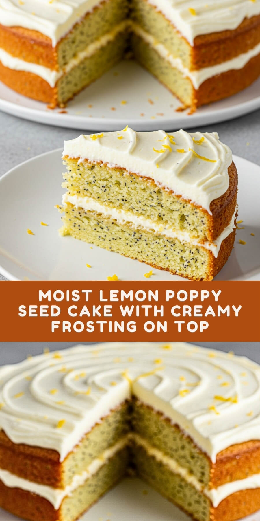 Moist and packed with citrusy poppy seed goodness, this cake is crowned with a smooth cream cheese frosting that melts in your mouth.