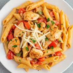 One Pot Cajun Chicken Pasta is creamy, spicy, and packed with flavor! Juicy chicken, smoky peppers, and penne come together in one pot for an easy weeknight win!