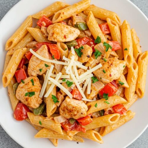 One Pot Cajun Chicken Pasta is creamy, spicy, and packed with flavor! Juicy chicken, smoky peppers, and penne come together in one pot for an easy weeknight win!