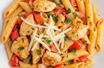 One Pot Cajun Chicken Pasta is creamy, spicy, and packed with flavor! Juicy chicken, smoky peppers, and penne come together in one pot for an easy weeknight win!
