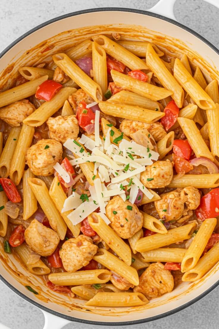 One Pot Cajun Chicken Pasta is creamy, spicy, and packed with flavor! Juicy chicken, smoky peppers, and penne come together in one pot for an easy weeknight win!