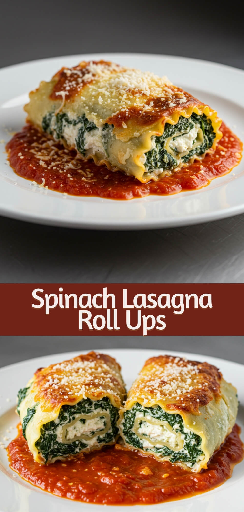 Spinach Lasagna Roll Ups are a delicious twist on classic lasagna with creamy ricotta, fresh spinach, and gooey cheese rolled inside tender noodles. Perfect for a cozy dinner!
