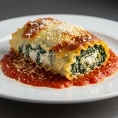 Spinach Lasagna Roll Ups are a delicious twist on classic lasagna with creamy ricotta, fresh spinach, and gooey cheese rolled inside tender noodles. Perfect for a cozy dinner!