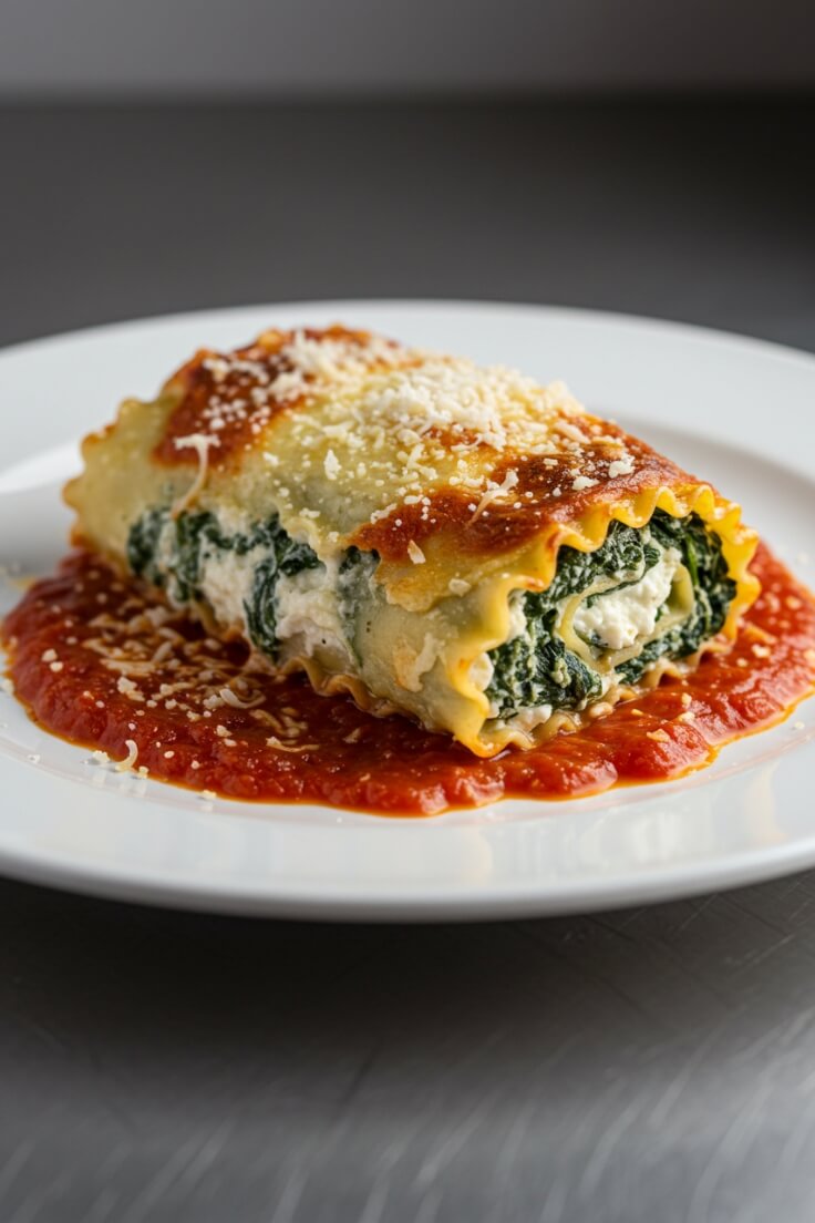 Spinach Lasagna Roll Ups are a delicious twist on classic lasagna with creamy ricotta, fresh spinach, and gooey cheese rolled inside tender noodles. Perfect for a cozy dinner!