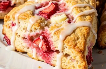 These Strawberry White Chocolate Scones are buttery, tender, and bursting with fresh strawberries and melty white chocolate 🍓🍫 Finished with a lemon glaze that adds the perfect zesty touch.