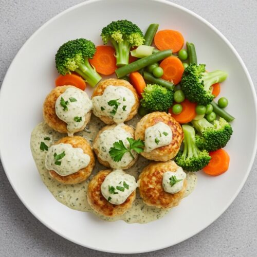 Juicy chicken meatballs simmered in a creamy parmesan-garlic sauce—comfort food perfection in every bite!