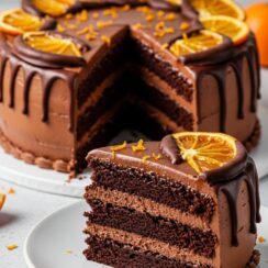 Zesty orange and rich chocolate swirl together in this ultra-moist cake topped with citrus-kissed chocolate frosting—bold, bright, and irresistible