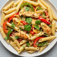 Smoky, creamy, and spicy—this chicken fajita pasta brings together bold Tex-Mex flavor in one dreamy, cheesy skillet!