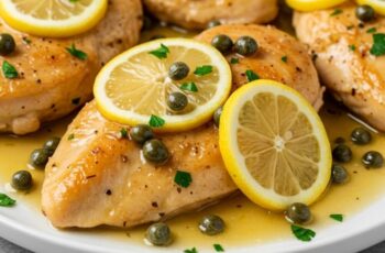 Golden seared chicken in a vibrant lemon-butter sauce with garlic, broth, and briny capers—Homemade Chicken Piccata is pure zesty comfort!