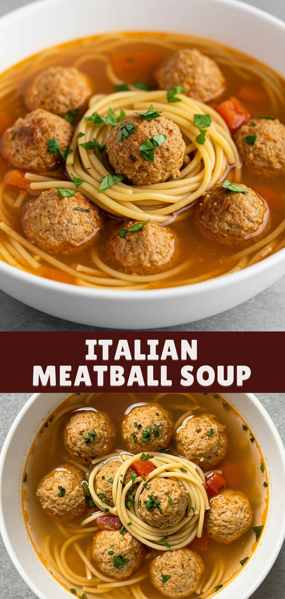 A cozy twist on a classic—juicy turkey meatballs, tender spaghetti, and rich tomato broth come together in one comforting bowl!