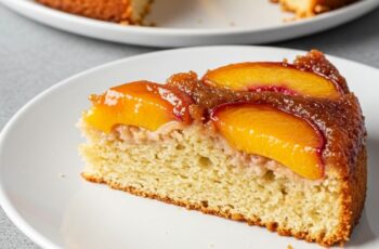 A golden, sticky crown of peaches tops this tender, spiced buttermilk cake—sweet, moist, and perfect for flipping into dessert perfection!