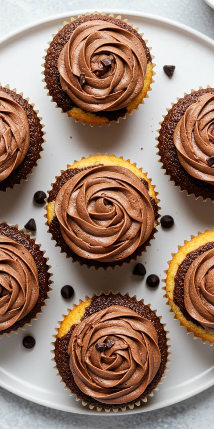 Light and fluffy marble cupcakes with swirls of vanilla and chocolate, topped with rich buttercream and playful sprinkles.