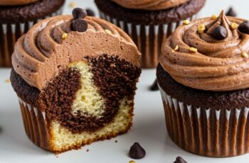 Light and fluffy marble cupcakes with swirls of vanilla and chocolate, topped with rich buttercream and playful sprinkles.